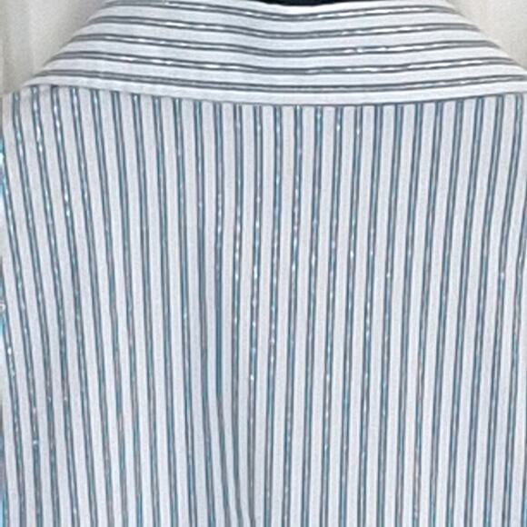 Covington Womens L Blue White Stripe 3/4 Sleeve Button Down Shirt Office Preppy - Picture 3 of 15